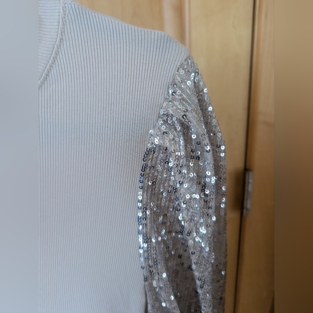 Torrid Cream Sequin Sleeve Blouse - Picture 9 of 11